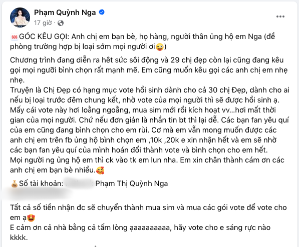 Đăng số tài khoản để kêu gọi bình chọn, chị đẹp đóng phim giờ vàng bị nhắc nhở nhưng lại đáp trả thế này- Ảnh 1.