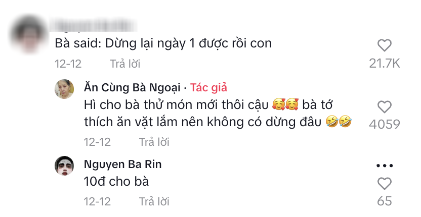 Hơn 6 triệu người dõi cụ bà "mukbang" pizza, trà sữa... qua camera của cháu gái- Ảnh 9. Hơn 6 triệu người dõi cụ bà "mukbang" pizza, trà sữa... qua camera của cháu gái- Ảnh 9.