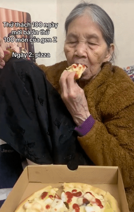Hơn 6 triệu người dõi cụ bà "mukbang" pizza, trà sữa... qua camera của cháu gái- Ảnh 4. Hơn 6 triệu người dõi cụ bà "mukbang" pizza, trà sữa... qua camera của cháu gái- Ảnh 4.
