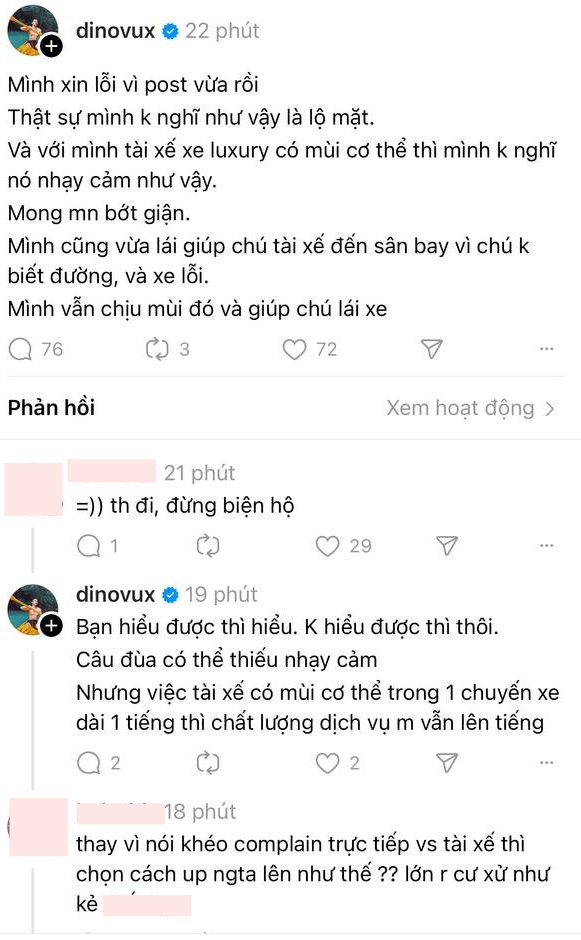 Dino Vũ chụp lén tài xế taxi rồi chê mùi cơ thể, lên xin lỗi thế nào mà bị phẫn nộ?- Ảnh 2. Dino Vũ chụp lén tài xế taxi rồi chê mùi cơ thể, lên xin lỗi thế nào mà bị phẫn nộ?- Ảnh 2.