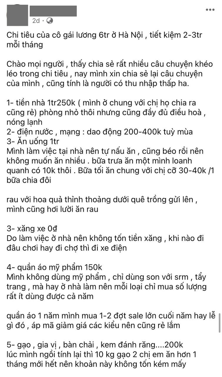 Xôn xao bài đăng tiết kiệm 2-3 triệu/ tháng dù lương 6 triệu: Mỹ phẩm quần áo 150k, tiền ăn còn bất ngờ hơn nữa- Ảnh 2.