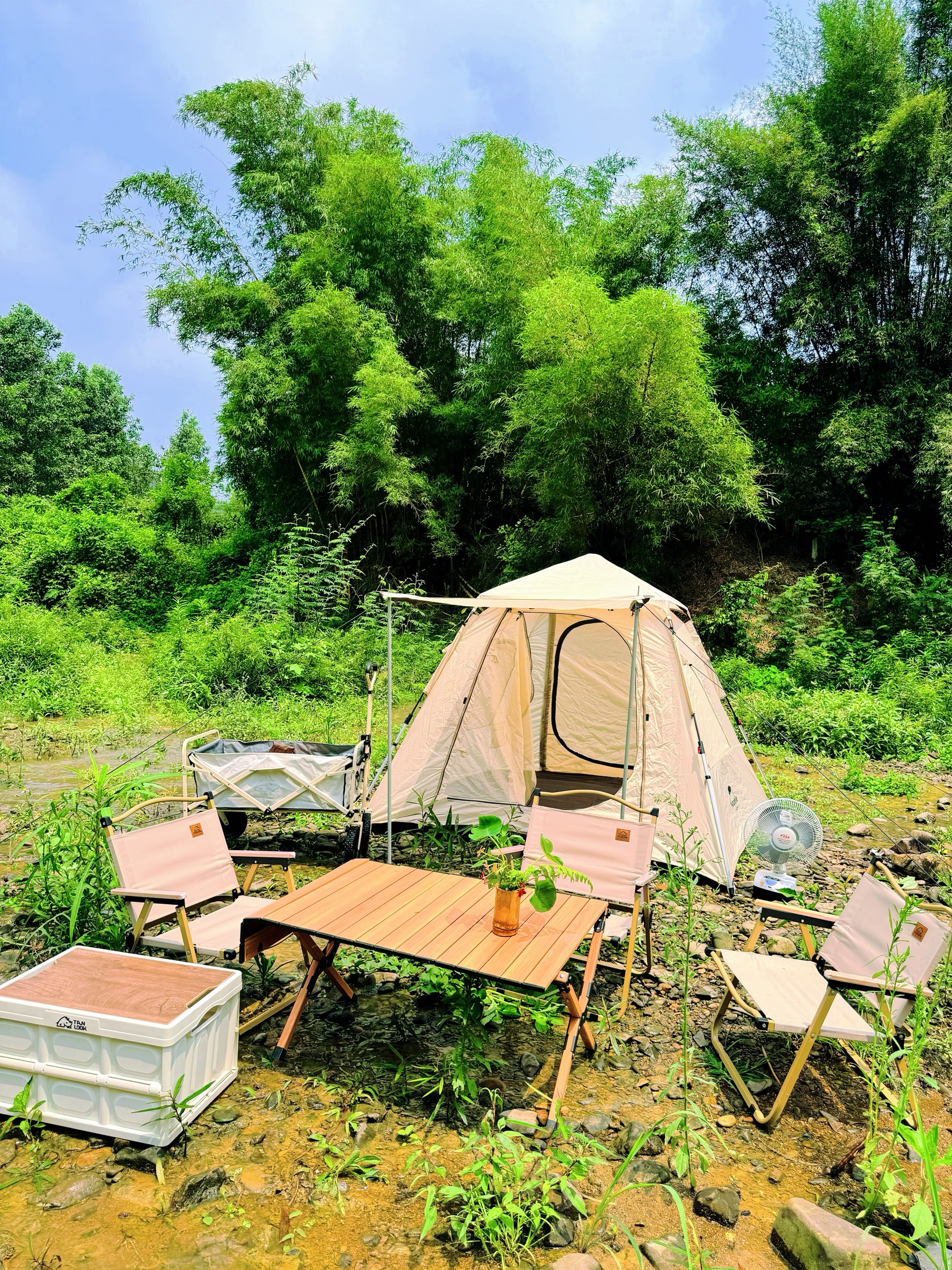 Trốn nắng Hà Nội, gia đình nhỏ có chuyến picnic cực "chill", trải nghiệm ăn đồ nướng ngay trên dòng suối mát- Ảnh 1.