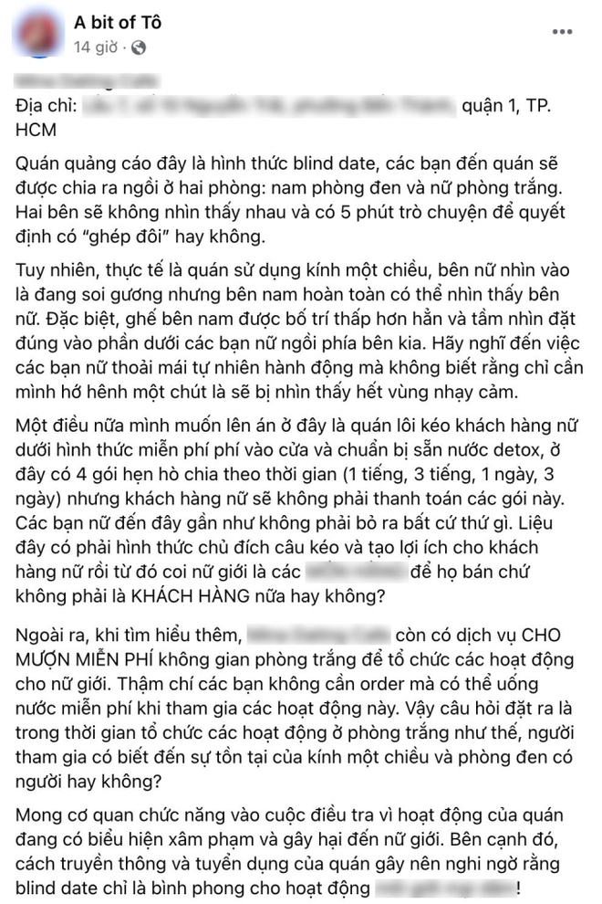 Cô gái review quán cà phê dating nhìn lén gây phẫn nộ tại TP.HCM công khai xin lỗi: Không ý thức được sự nghiêm trọng- Ảnh 1. Cô gái review quán cà phê dating nhìn lén gây phẫn nộ tại TP.HCM công khai xin lỗi: Không ý thức được sự nghiêm trọng- Ảnh 1.