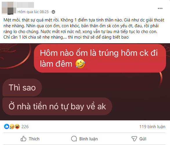 Chồng đi làm thâu đêm, vợ một mình chăm con đau ốm đọc dòng tin nhắn liền mong "được giải thoát"- Ảnh 1. Chồng đi làm thâu đêm, vợ một mình chăm con đau ốm đọc dòng tin nhắn liền mong "được giải thoát"- Ảnh 1.