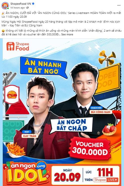 Trước thềm công diễn, bộ đôi anh tài Kay Trần - Bùi Công Nam "đánh lẻ" livestream mukbang phá đảo ShopeeFood- Ảnh 3. Trước thềm công diễn, bộ đôi anh tài Kay Trần - Bùi Công Nam "đánh lẻ" livestream mukbang phá đảo ShopeeFood- Ảnh 3.