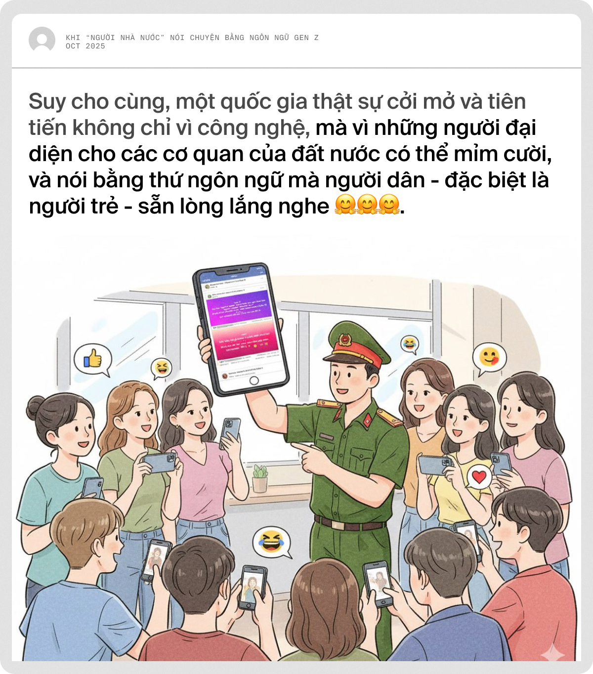 Khi “người nhà nước” nói chuyện bằng ngôn ngữ Gen Z
- Ảnh 5. Khi “người nhà nước” nói chuyện bằng ngôn ngữ Gen Z
- Ảnh 5.