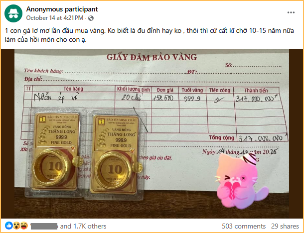 Mua vàng để dành 15 năm nữa cho con: Mẹ lo xa nhưng đỉnh!- Ảnh 2.