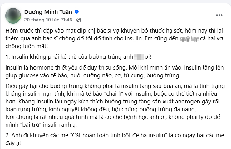 Bác sĩ phát ngôn "Insulin tăng là bạn đang làm hại buồng trứng" khiến MXH náo loạn: Nhiều ý kiến chuyên môn phản đối- Ảnh 4. Bác sĩ phát ngôn "Insulin tăng là bạn đang làm hại buồng trứng" khiến MXH náo loạn: Nhiều ý kiến chuyên môn phản đối- Ảnh 4.