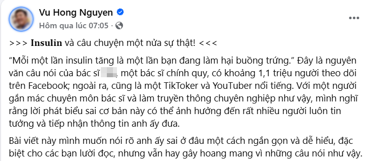 Bác sĩ phát ngôn "Insulin tăng là bạn đang làm hại buồng trứng" khiến MXH náo loạn: Nhiều ý kiến chuyên môn phản đối- Ảnh 2. Bác sĩ phát ngôn "Insulin tăng là bạn đang làm hại buồng trứng" khiến MXH náo loạn: Nhiều ý kiến chuyên môn phản đối- Ảnh 2.