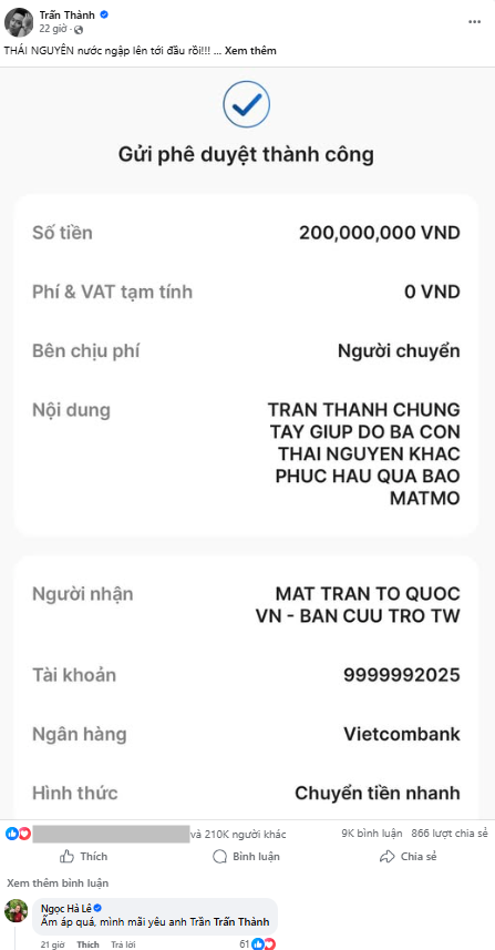 Vợ NSND Công Lý lên tiếng sau tuyên bố "mãi yêu anh Trấn Thành"- Ảnh 1.
