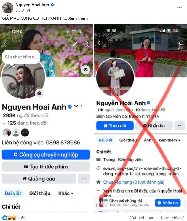 Facebook mạo danh BTV Hoài Anh "bay màu"- Ảnh 1. Facebook mạo danh BTV Hoài Anh "bay màu"- Ảnh 1.