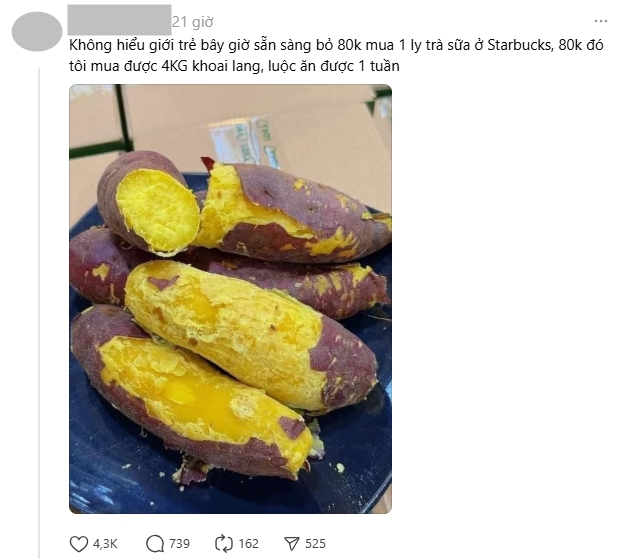 4kg khoai và 1 ly Starbuck giá 80k thổi bùng tranh cãi hot nhất lúc này, netizen: Ăn cả hai được không?- Ảnh 1. 4kg khoai và 1 ly Starbuck giá 80k thổi bùng tranh cãi hot nhất lúc này, netizen: Ăn cả hai được không?- Ảnh 1.