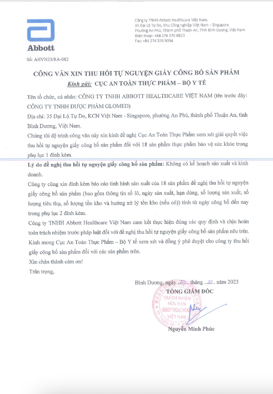 Lý do Abbott Healthcare Việt Nam chủ động thu hồi công bố sản phẩm- Ảnh 1.