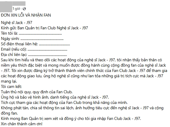 Hàng trăm "thư xin lỗi, đơn làm fan” xuất hiện dưới thông báo Jack kiện Thiên An: Chuyện gì đây?- Ảnh 7.