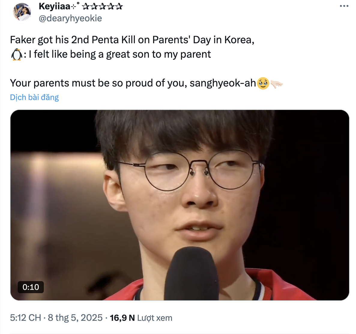 "Lập pentakill vào Ngày Cha Mẹ ở Hàn, Faker cho biết: Tôi nghĩ tôi sẽ là một người con tuyệt vời của bố mẹ tôi""