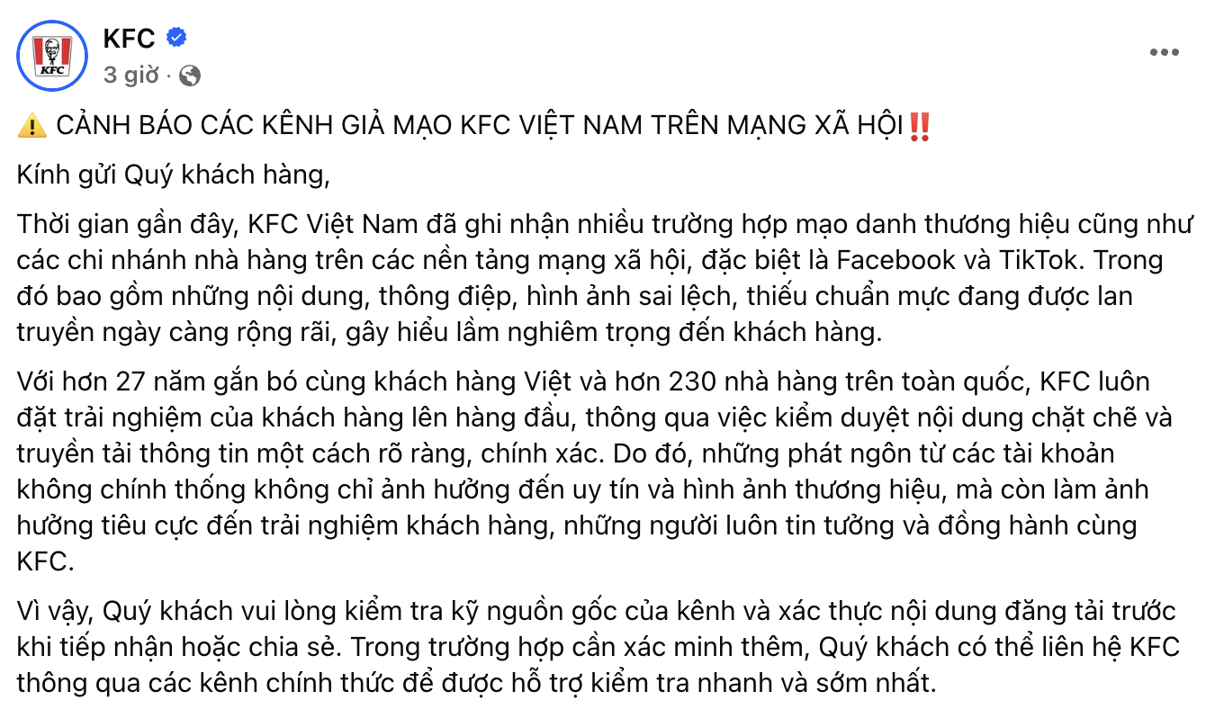 Thông báo khẩn từ KFC Việt Nam về loạt phát ngôn thiếu chuẩn mực- Ảnh 2. Thông báo khẩn từ KFC Việt Nam về loạt phát ngôn thiếu chuẩn mực- Ảnh 2.