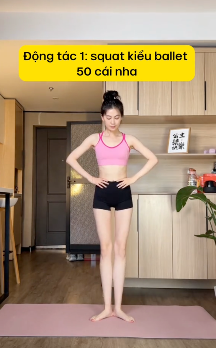 Học theo cô dâu hào môn Hương Liên, động tác nhún chân siết mỡ bắp đùi, giảm mỡ bụng ngay tại nhà- Ảnh 5.