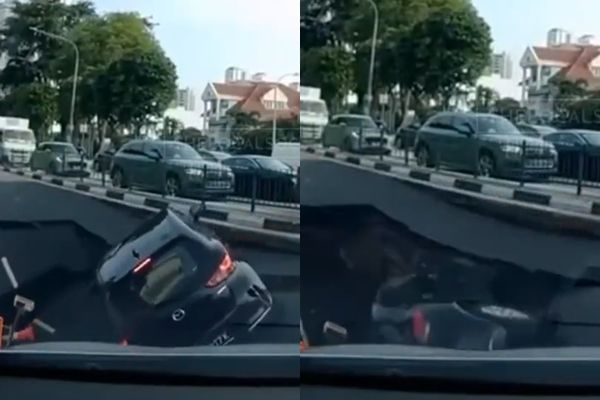 Mặt đường đột ngột "biến mất", ô tô rơi xuống hố tử thần chỉ trong 5 giây- Ảnh 1.