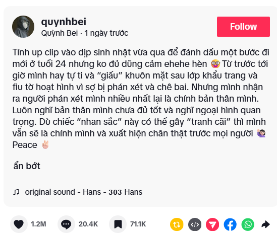 Cú kéo mặt nạ của hot girl TikTok Quỳnh Bei gây chấn động, một ngày đạt cả "triệu tim"- Ảnh 7.
