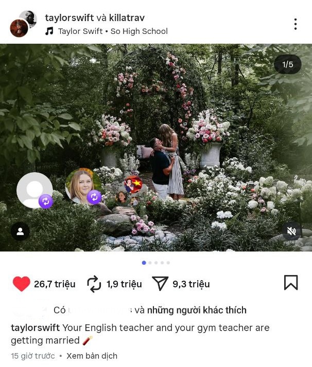 Dòng chú thích bí ẩn dưới bài đăng cầu hôn của Taylor Swift: "Cô tiếng Anh, thầy thể dục" là gì?- Ảnh 1.