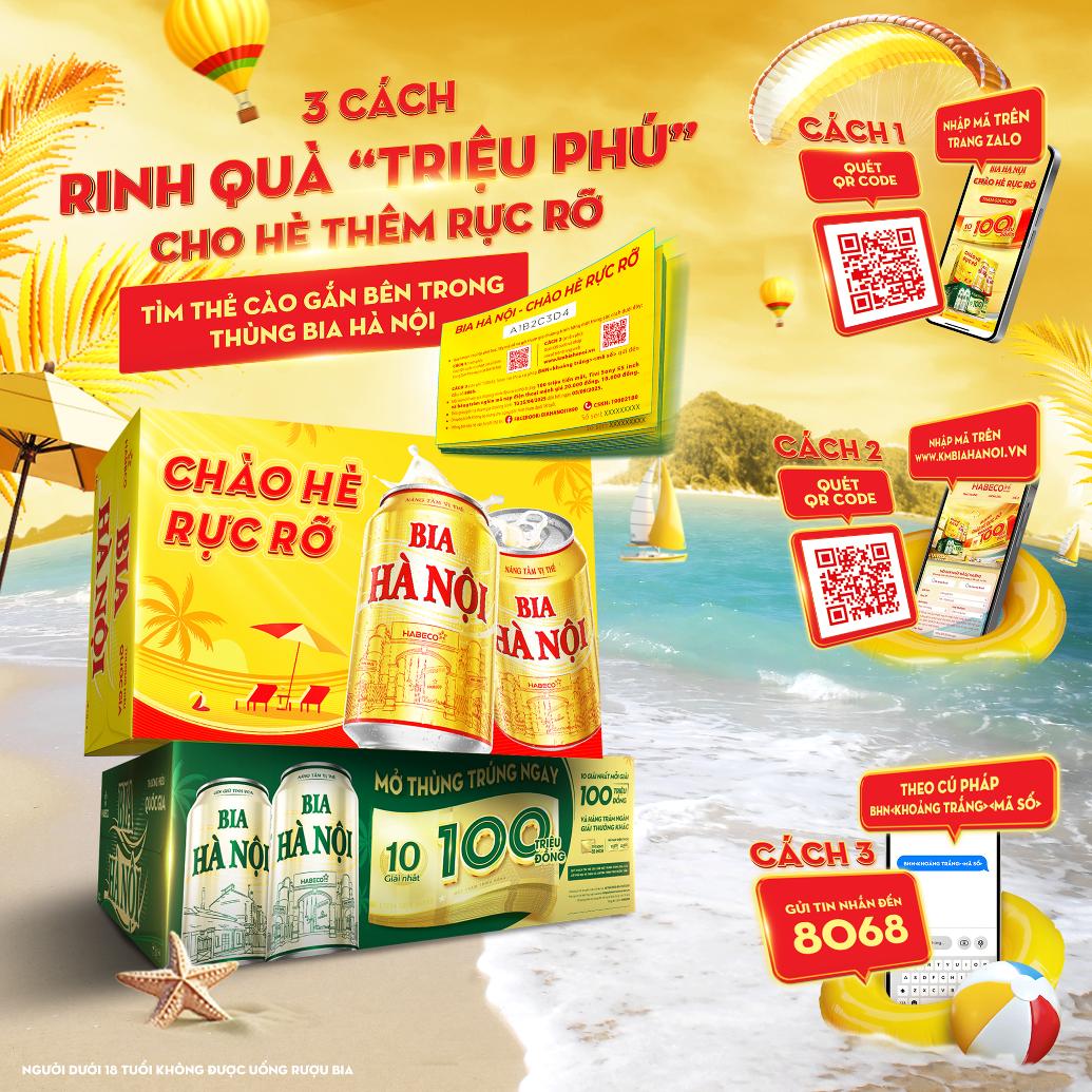Trúng ngay 100 triệu đồng tiền mặt với chương trình khuyến mại “Chào hè rực rỡ” cùng Bia Hà Nội- Ảnh 3. Trúng ngay 100 triệu đồng tiền mặt với chương trình khuyến mại “Chào hè rực rỡ” cùng Bia Hà Nội- Ảnh 3.
