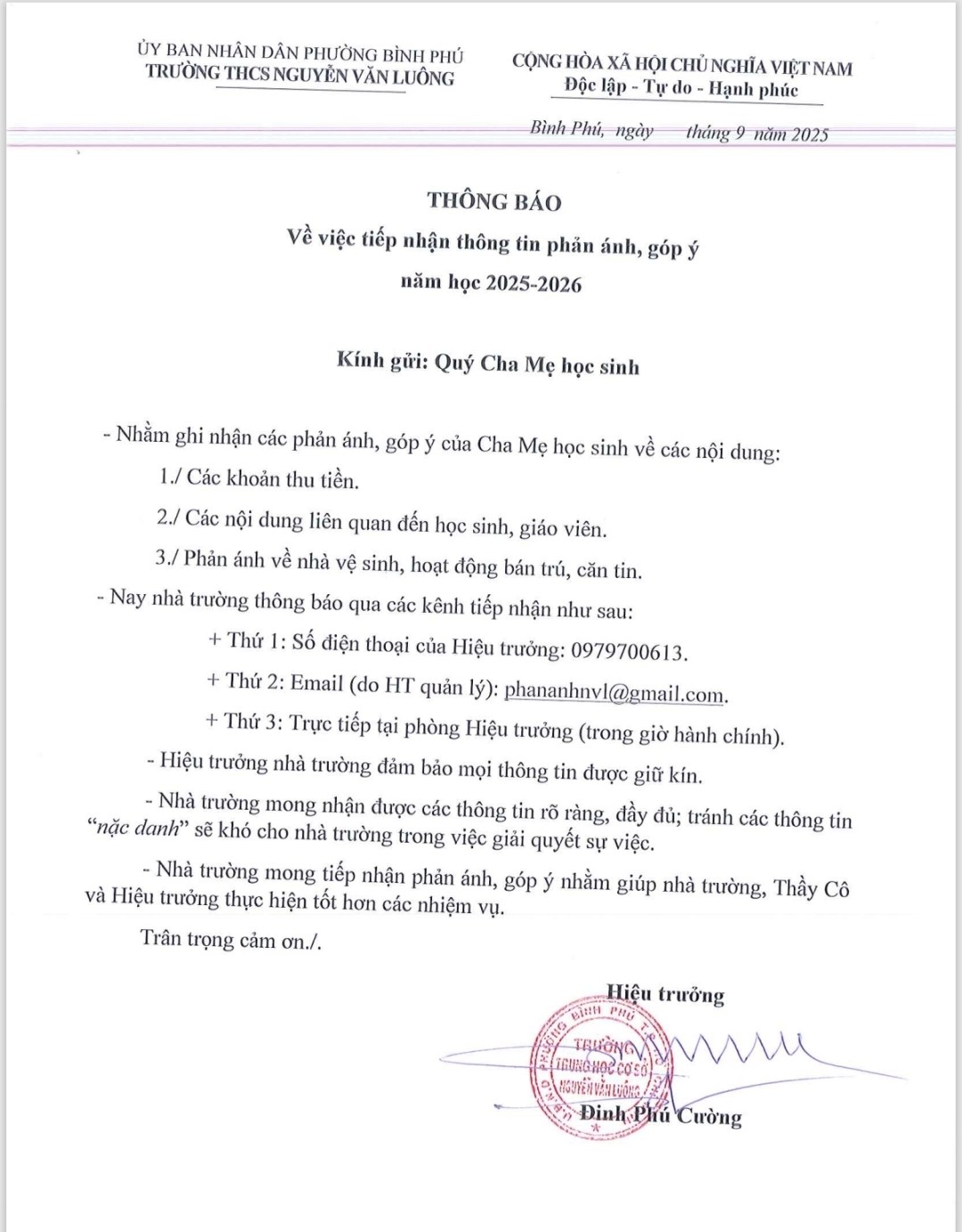 1 trường THCS KHÔNG thu quỹ phụ huynh, công khai luôn số điện thoại Hiệu trưởng để cha mẹ tiện phản ánh lạm thu!- Ảnh 1.