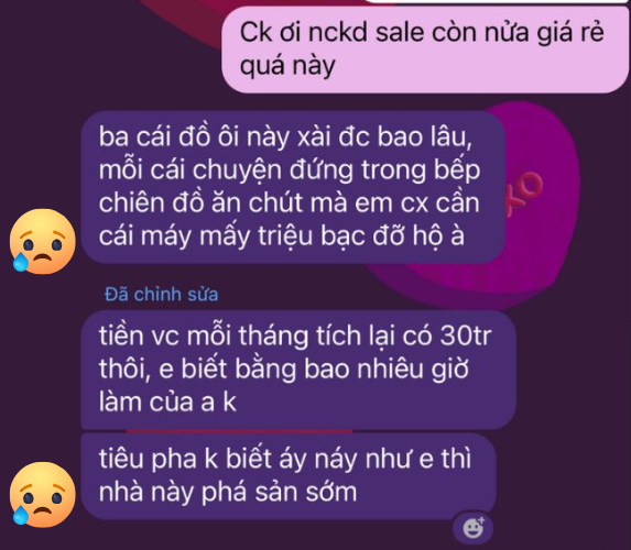 Vợ chồng cãi nhau vì cái nồi chiên không dầu 3 triệu: “Tiêu pha không biết áy náy như em thì phá sản sớm”- Ảnh 1.