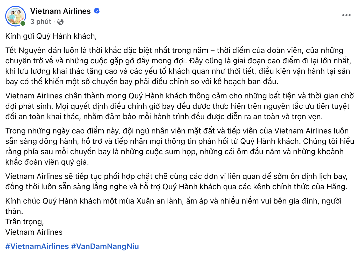 Vietnam Airlines mong được thông cảm- Ảnh 1.