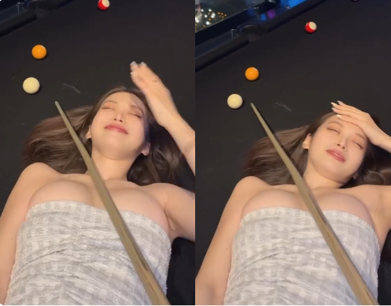 Lấy vòng một làm giá đỡ gậy bi-a, nàng hot girl bị chỉ trích không ngớt, cố tình dựng "content" câu view - Ảnh 1.