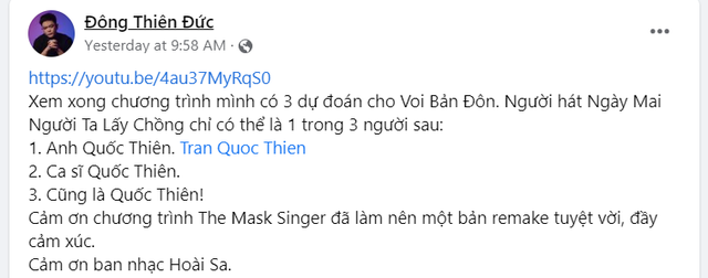 'Cha đẻ' Ngày Mai Người Ta Lấy Chồng tiết lộ luôn Voi Bản Đôn là Quốc Thiên, nam ca sĩ cũng ngầm thừa nhận? - Ảnh 1.