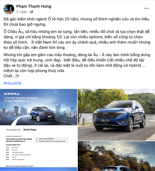 Shark Hưng chốt mua Haval H6, lý do vì ‘dễ điều khiển, nuôi không quá tốn kém’ - Ảnh 1.