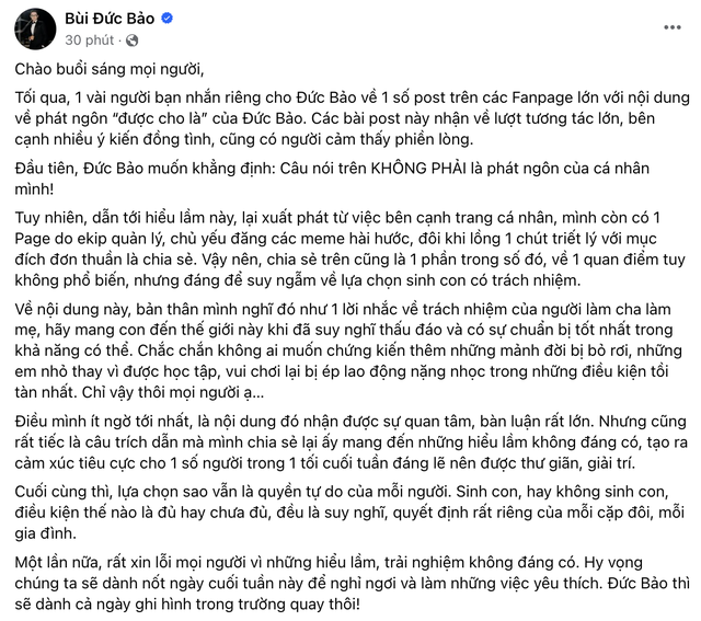 MC Đức Bảo lên tiếng về phát ngôn: "Sinh con ra để kế thừa sự nghèo khó thì không sinh là 1 loại lương thiện"- Ảnh 2.