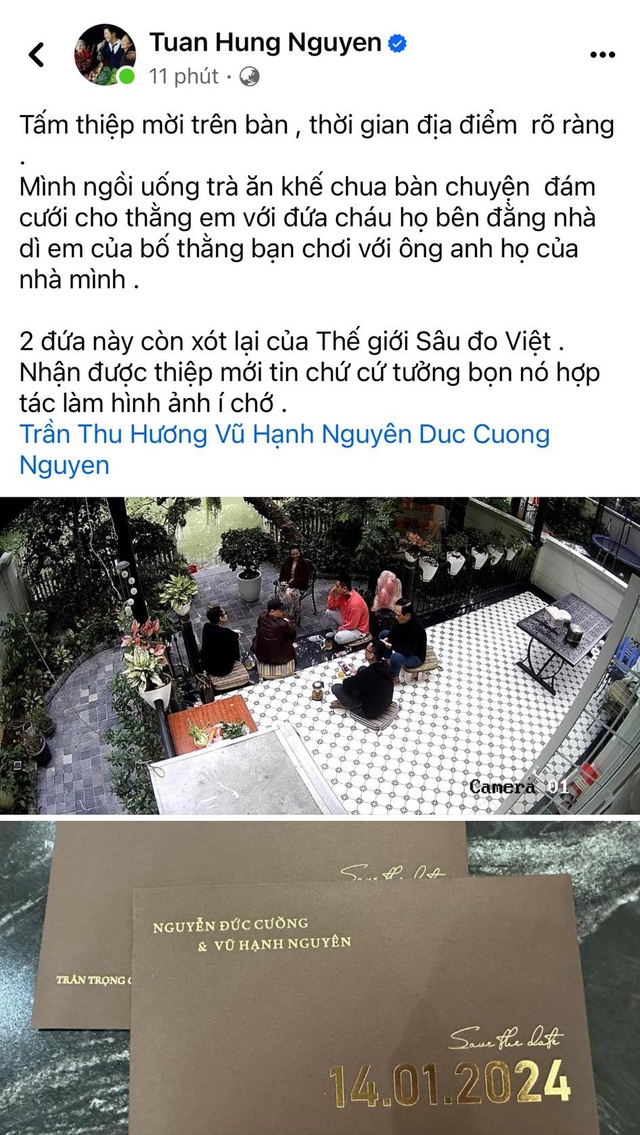 MC Anh Tuấn, Tuấn Hưng khoe thiệp cưới của Vũ Hạnh Nguyên - Nguyễn Đức Cường, gửi lời "dằn mặt" chú rể- Ảnh 1. MC Anh Tuấn, Tuấn Hưng khoe thiệp cưới của Vũ Hạnh Nguyên - Nguyễn Đức Cường, gửi lời "dằn mặt" chú rể- Ảnh 1.