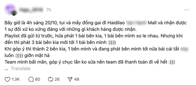 HOT: 1 chi nhánh Haidilao bất ngờ dính phốt "đối xử không xứng đáng" với khách hàng đi concert Chông Gai- Ảnh 1.