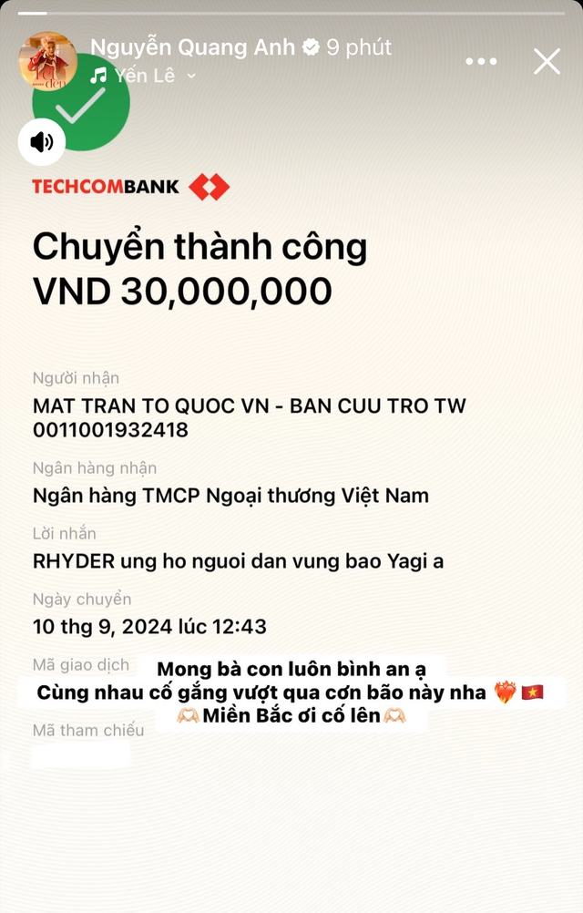 Thêm hơn 30 sao Việt đồng lòng đóng góp hàng tỷ đồng hỗ trợ bà con vùng bão lũ- Ảnh 7. Thêm hơn 30 sao Việt đồng lòng đóng góp hàng tỷ đồng hỗ trợ bà con vùng bão lũ- Ảnh 7.