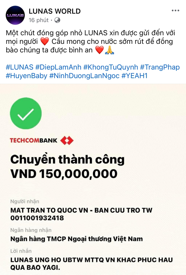 Thêm hơn 30 sao Việt đồng lòng đóng góp hàng tỷ đồng hỗ trợ bà con vùng bão lũ- Ảnh 24. Thêm hơn 30 sao Việt đồng lòng đóng góp hàng tỷ đồng hỗ trợ bà con vùng bão lũ- Ảnh 24.