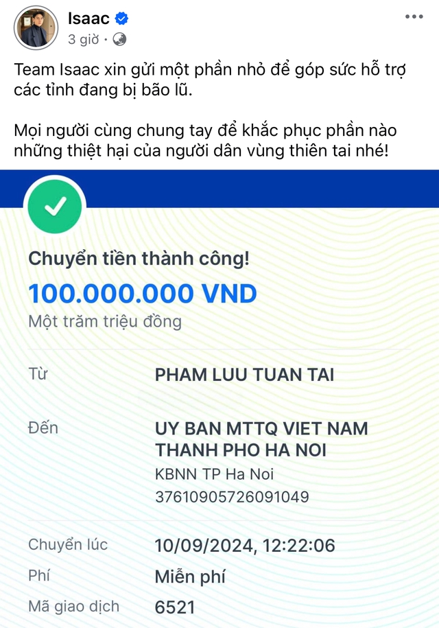 Thêm hơn 30 sao Việt đồng lòng đóng góp hàng tỷ đồng hỗ trợ bà con vùng bão lũ- Ảnh 9. Thêm hơn 30 sao Việt đồng lòng đóng góp hàng tỷ đồng hỗ trợ bà con vùng bão lũ- Ảnh 9.