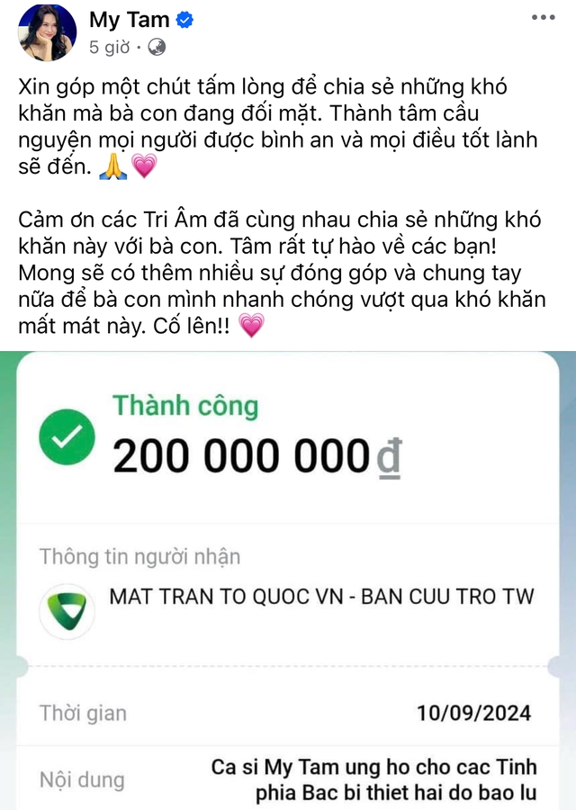 Thêm hơn 30 sao Việt đồng lòng đóng góp hàng tỷ đồng hỗ trợ bà con vùng bão lũ- Ảnh 6. Thêm hơn 30 sao Việt đồng lòng đóng góp hàng tỷ đồng hỗ trợ bà con vùng bão lũ- Ảnh 6.