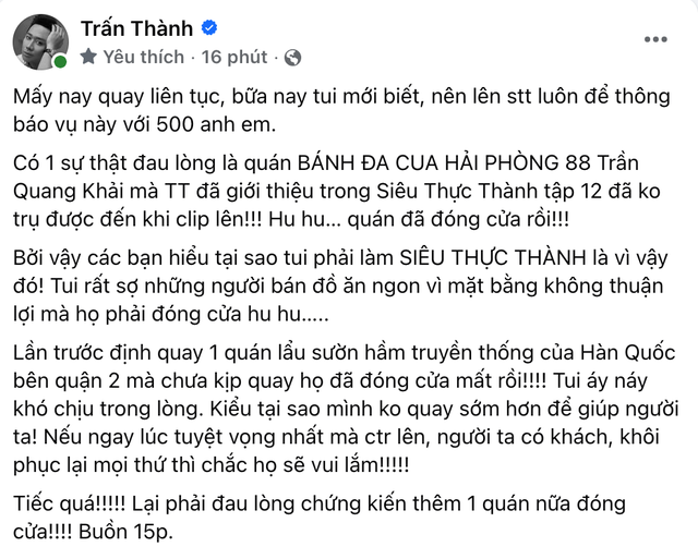 2 quán ăn khiến Trấn Thành "buồn 15 phút"- Ảnh 1. 2 quán ăn khiến Trấn Thành "buồn 15 phút"- Ảnh 1.