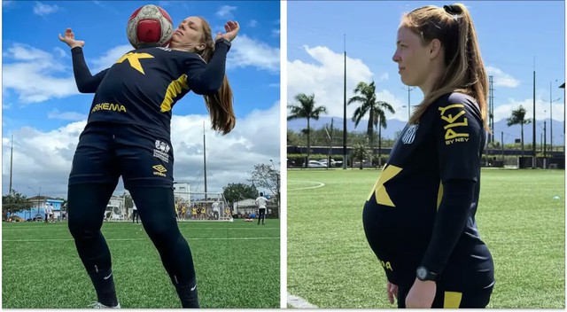 Nữ cầu thủ mang thai 8 tháng vẫn ra sân tập luyện- Ảnh 1.