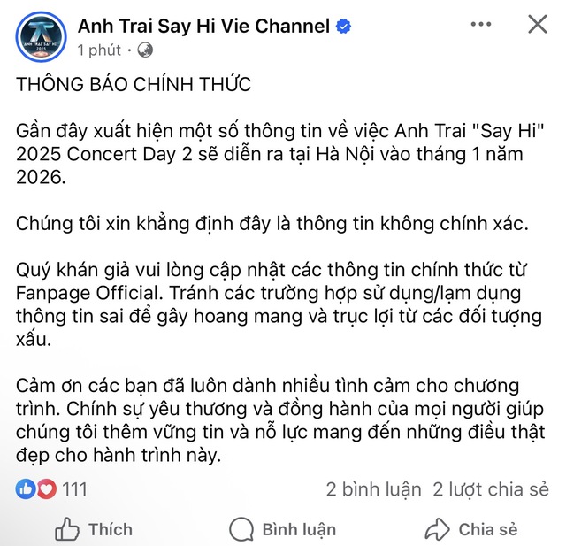 NSX Anh Trai Say Hi đính chính- Ảnh 1. NSX Anh Trai Say Hi đính chính- Ảnh 1.