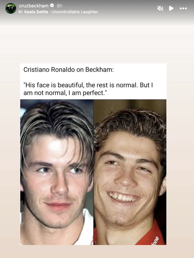 Con trai Beckham chế giễu Ronaldo sau màn phát ngôn gây sốc: "Mặt Beckham đẹp, còn lại bình thường, tôi thì... hoàn hảo"- Ảnh 1.