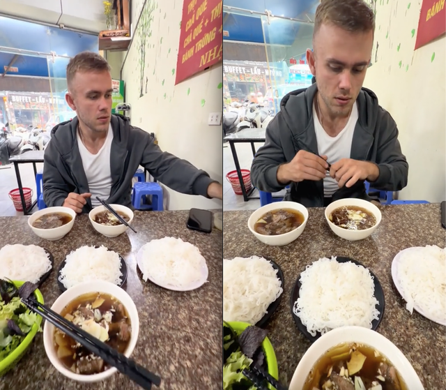 Nhìn khách Tây ăn bún chả, dân mạng Việt hết hồn vì "tưởng anh ấy vừa đi bốc vác về"- Ảnh 2. Nhìn khách Tây ăn bún chả, dân mạng Việt hết hồn vì "tưởng anh ấy vừa đi bốc vác về"- Ảnh 2.