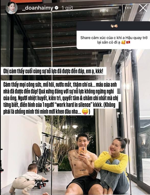 Tiểu thư Doãn Hải My bật chế độ "nịnh" chồng, nói gì khi Văn Hậu trở lại sau 2 năm vật lộn với chấn thương?- Ảnh 1.