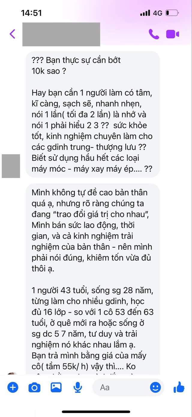 Thuê giúp việc nhưng xén bớt 10K, chủ nhà ở TP.HCM nhận tin nhắn "dạy đời" dài 3 trang: Ai mới đúng?- Ảnh 1.