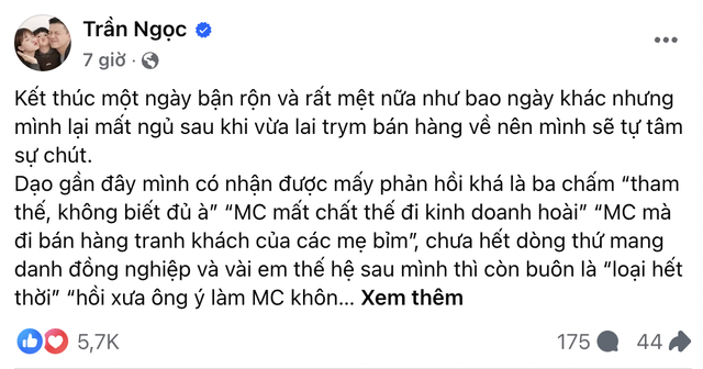 Bị nói "tham khi livestream bán hàng", MC Trần Ngọc: Chưa bao giờ thấy đủ, kể cả giàu gấp 100 lần bây giờ- Ảnh 2. Bị nói "tham khi livestream bán hàng", MC Trần Ngọc: Chưa bao giờ thấy đủ, kể cả giàu gấp 100 lần bây giờ- Ảnh 2.