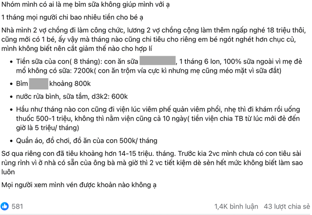 Tiền sữa hàng tháng cho con 