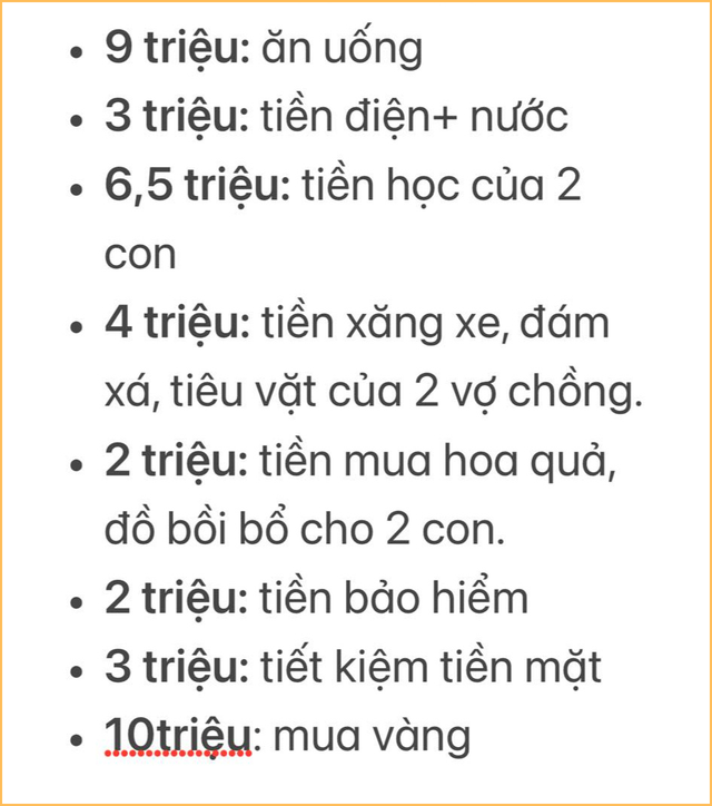 Dành 10 triệu/tháng mua vàng vẫn dư 3 triệu tiết kiệm, nhìn bảng chi tiêu xong ai cũng thở dài: Thế này vẫn còn than?- Ảnh 1.