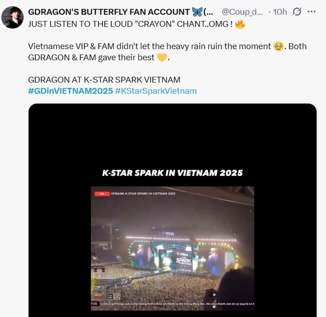 Fan quốc tế “wow không ngừng nghỉ”, đòi G-Dragon mang ngay concert đến Việt Nam sau màn tắm mưa lịch sử!- Ảnh 6. Fan quốc tế “wow không ngừng nghỉ”, đòi G-Dragon mang ngay concert đến Việt Nam sau màn tắm mưa lịch sử!- Ảnh 6.