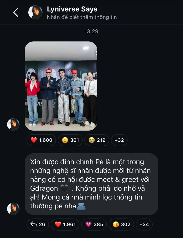 Phương Ly "sĩ tới nóc" khoe được G-Dragon thả tim, nhưng nhiều netizen tìm không thấy!- Ảnh 2. Phương Ly "sĩ tới nóc" khoe được G-Dragon thả tim, nhưng nhiều netizen tìm không thấy!- Ảnh 2.
